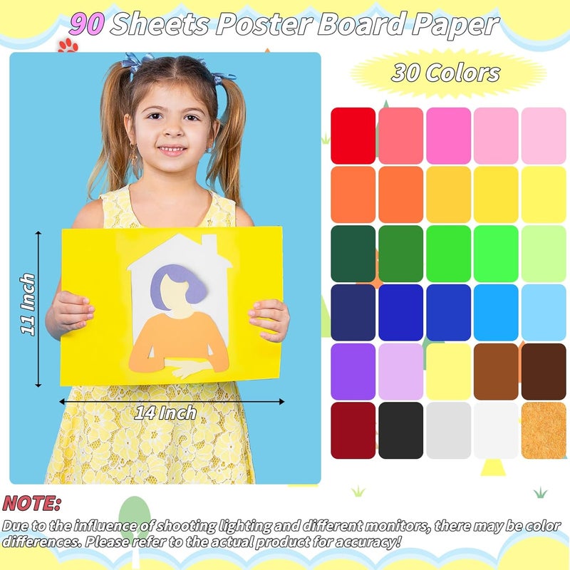 UZLU 90 Pcs Poster Board 11 x 14in Colored Posterboard Paper Bulk 30 Assorted Color 250 GSM Thickness Cardstock Blank Smart Vision Board for School Drawing Craft Projects DIY Display Supplies - Image 2